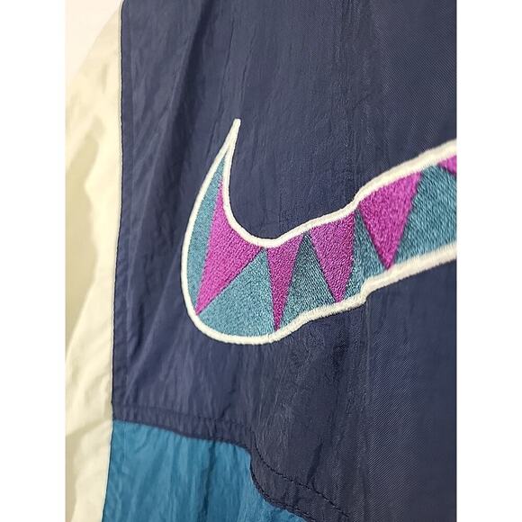 90s Nike Windbreaker Jacket M (10-12) Teal Purple Colorblock BIG Swoosh Track - Picture 13 of 15